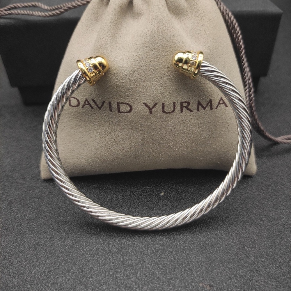 David Yurman Two-Tone Twisted Cable Cuff with Gold Tips